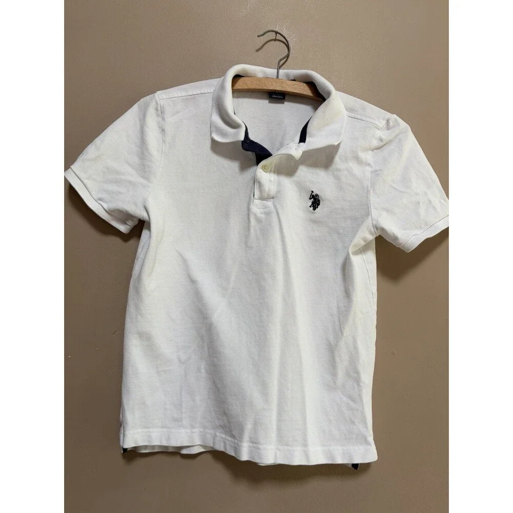 US Polo Assn Kids Boys Cotton White‎ Short Sleeve Pique Polo Shirt Size XL 14-16